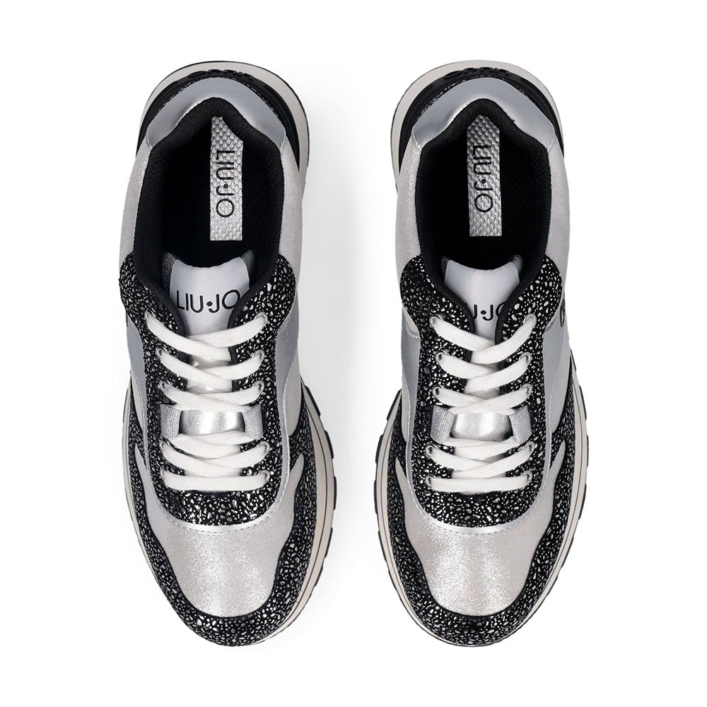 Sneakers Platform Donna LIU JO Amazing 38 in Pelle Stampata e Inserti Metallizzati Nero Silver