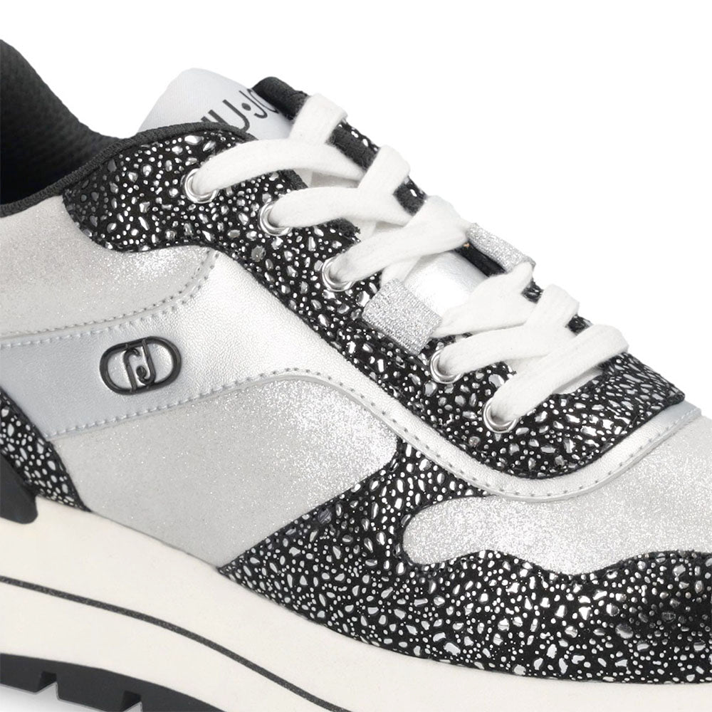 Sneakers Platform Donna LIU JO Amazing 38 in Pelle Stampata e Inserti Metallizzati Nero Silver