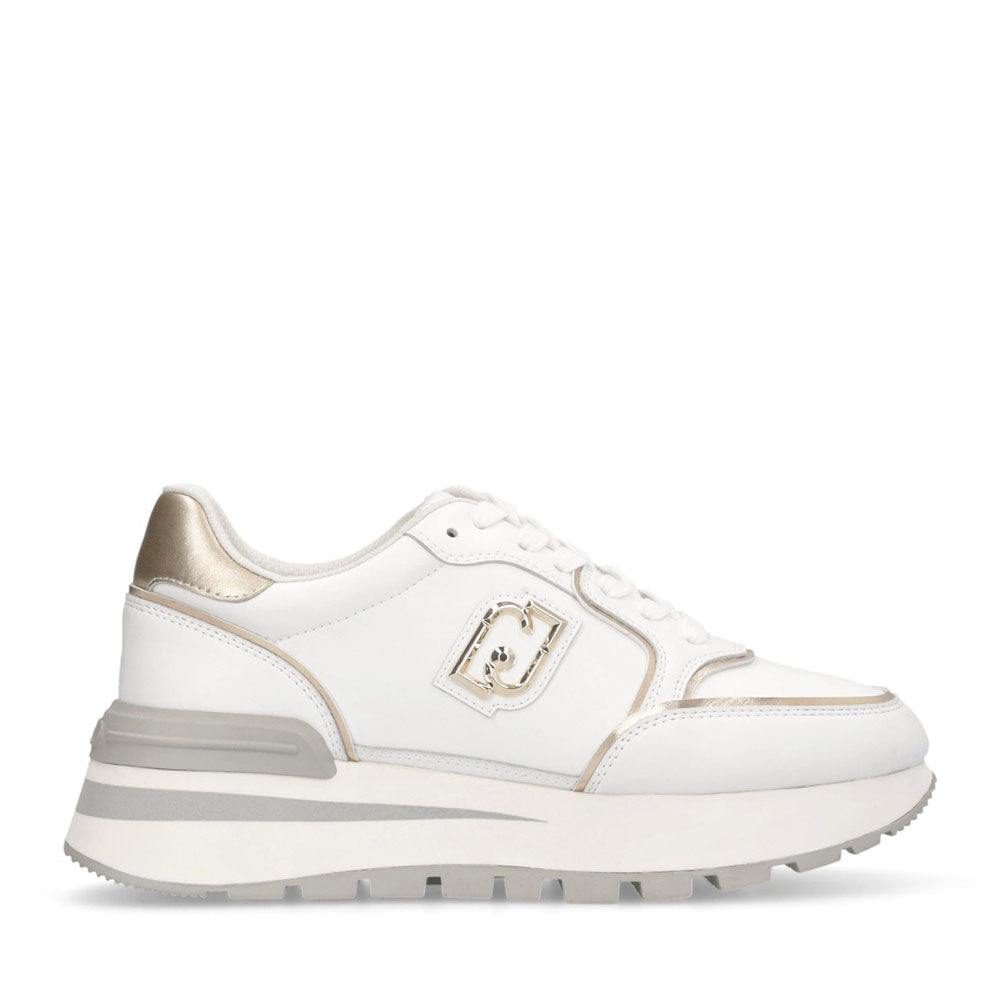 Sneakers Platform Donna LIU JO Amazing 25 in Pelle Bianca e Inserti Laminati Oro