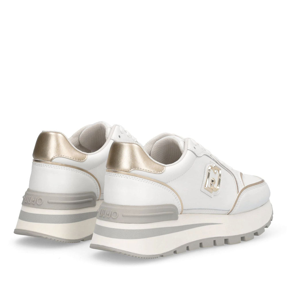 Sneakers Platform Donna LIU JO Amazing 25 in Pelle Bianca e Inserti Laminati Oro