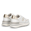 Sneakers Platform Donna LIU JO Amazing 25 in Pelle Bianca e Inserti Laminati Oro