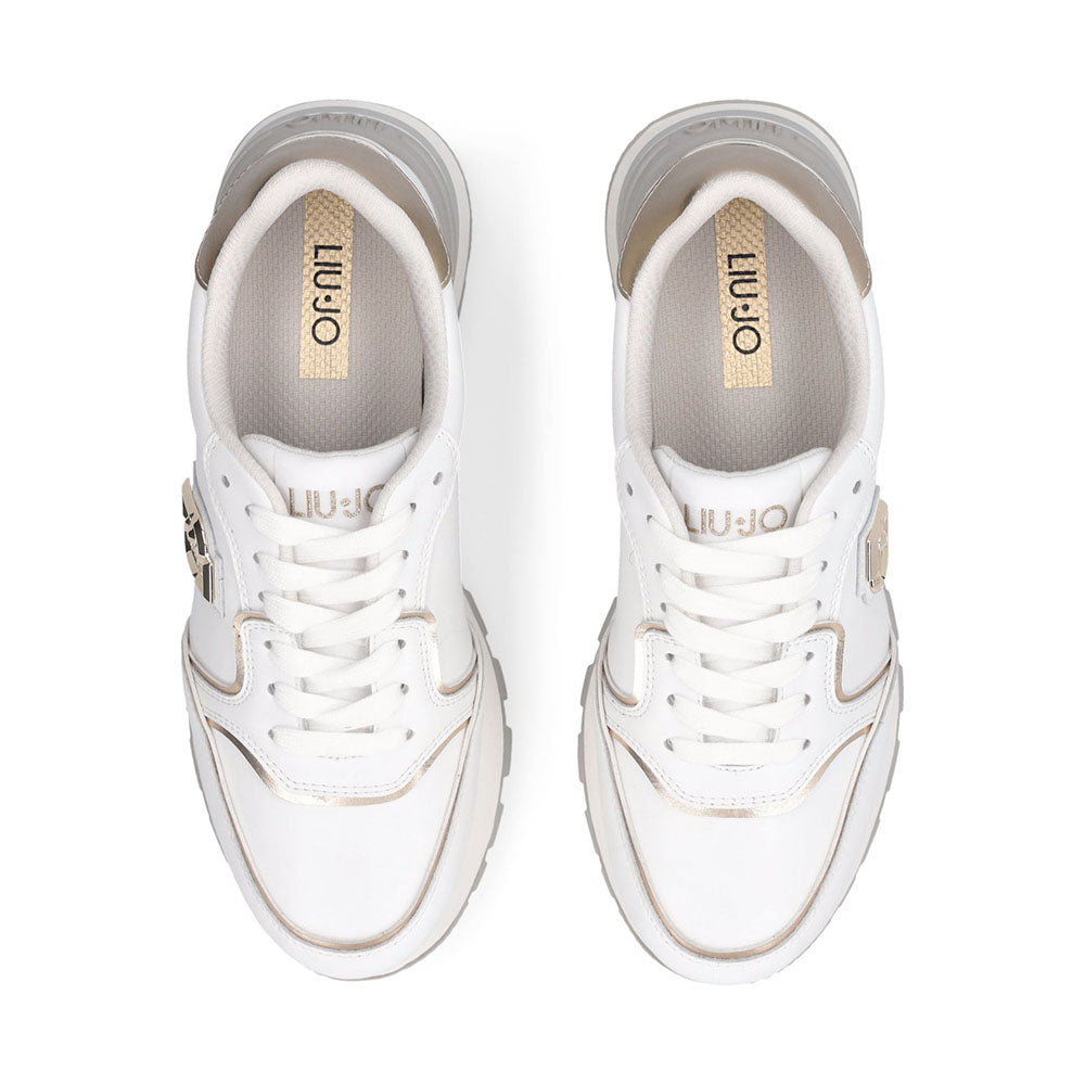 Sneakers Platform Donna LIU JO Amazing 25 in Pelle Bianca e Inserti Laminati Oro