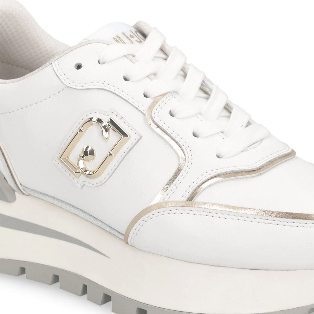 Sneakers Platform Donna LIU JO Amazing 25 in Pelle Bianca e Inserti Laminati Oro
