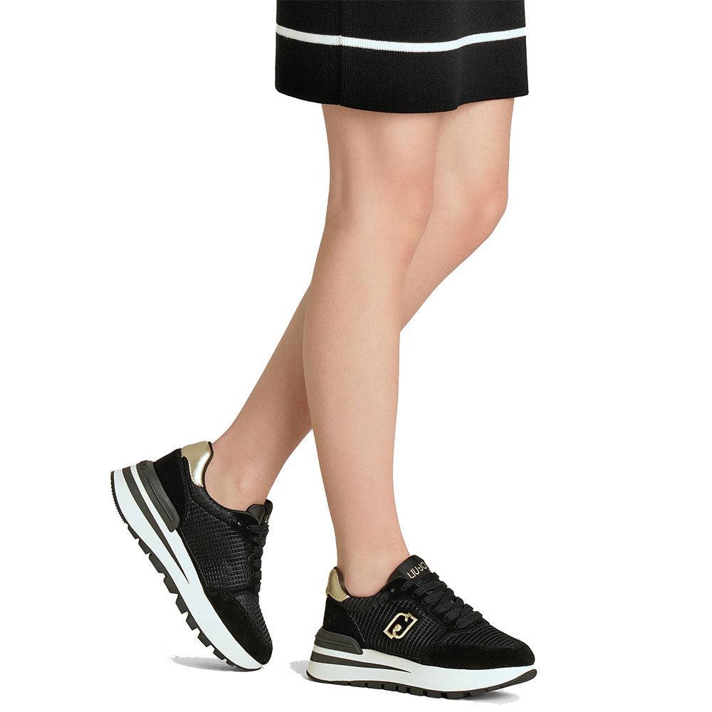 Sneakers Platform LIU JO Amazing 25 in Suede e Mesh Black Light Gold