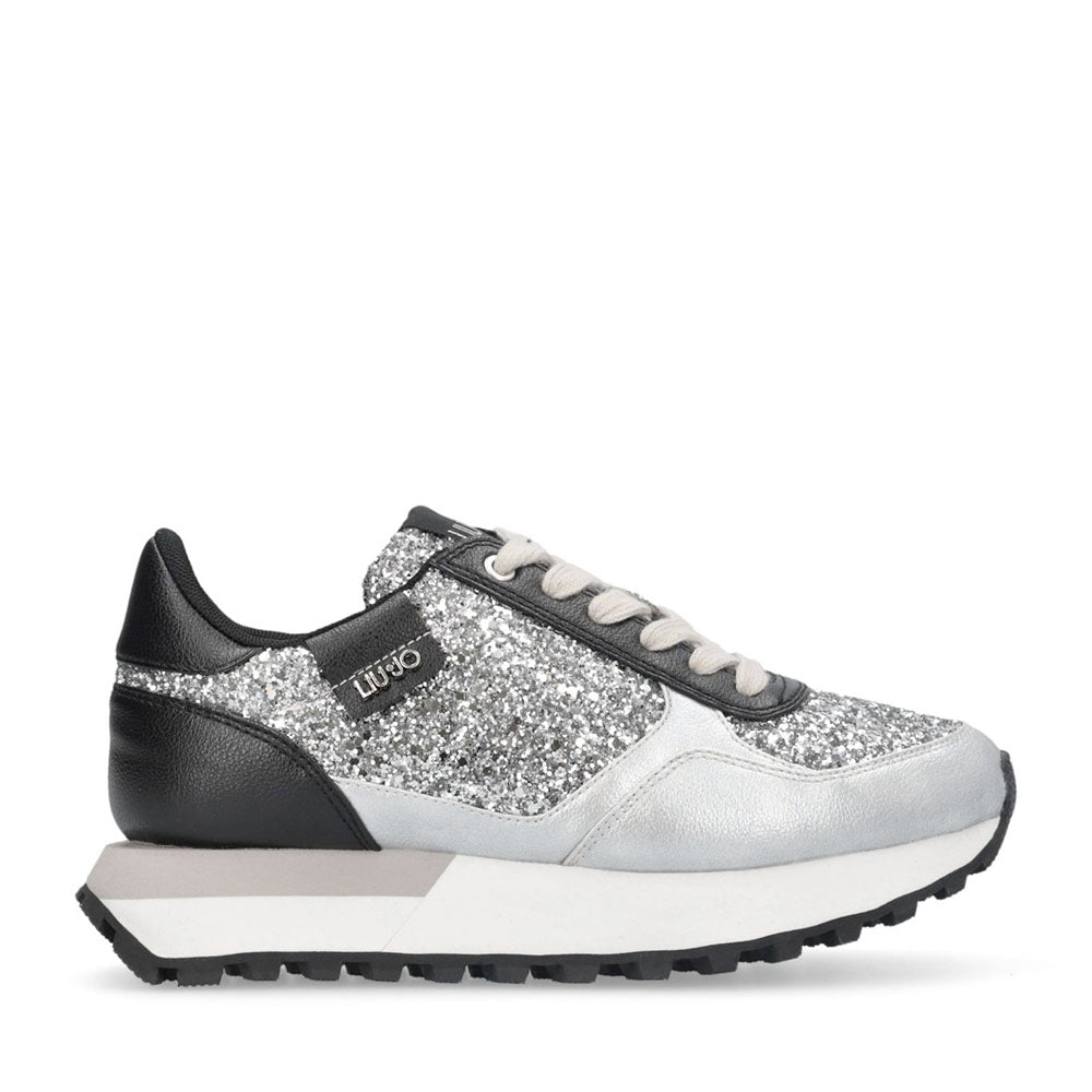 Sneakers Running LIU JO Evelyn 915 Full Glitter Silver con Inserti Laminati