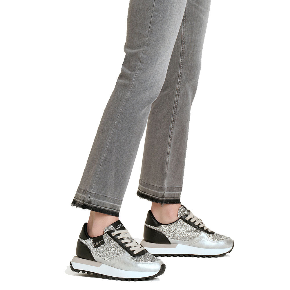 Sneakers Running LIU JO Evelyn 915 Full Glitter Silver con Inserti Laminati
