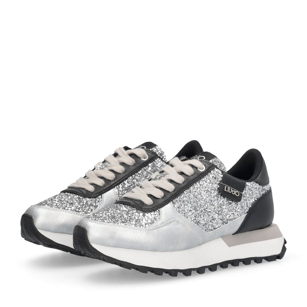 Sneakers Running LIU JO Evelyn 915 Full Glitter Silver con Inserti Laminati