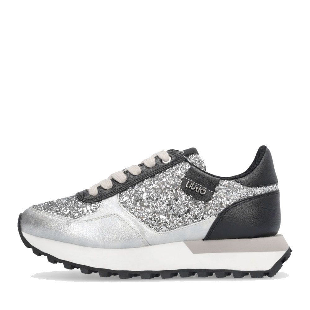 Sneakers Running LIU JO Evelyn 915 Full Glitter Silver con Inserti Laminati