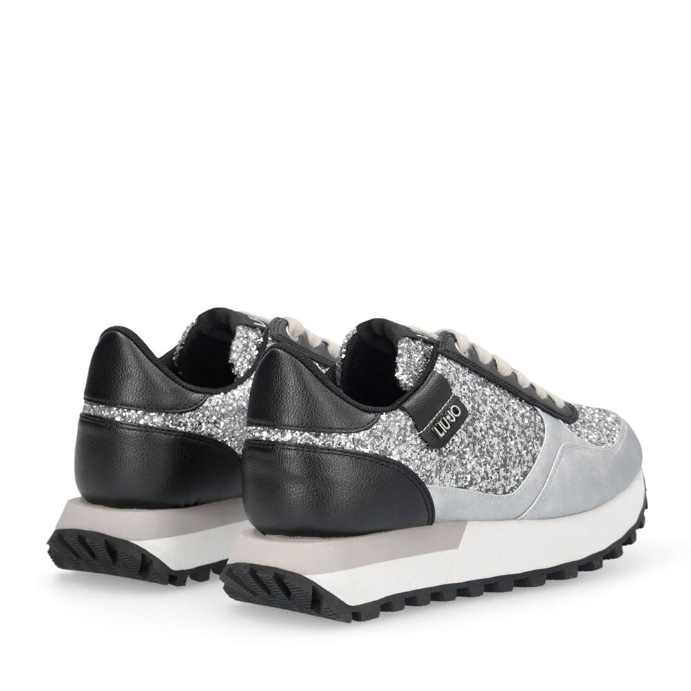 Sneakers Running LIU JO Evelyn 915 Full Glitter Silver con Inserti Laminati