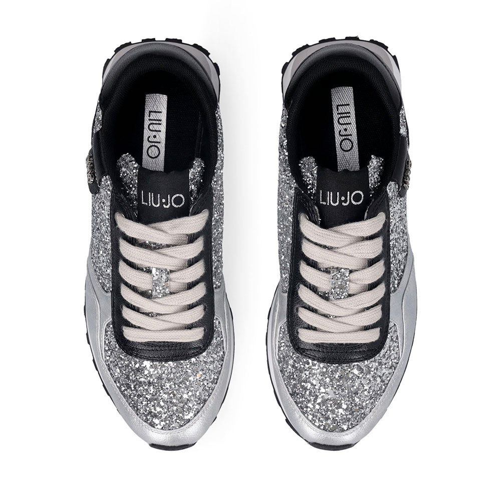 Sneakers Running LIU JO Evelyn 915 Full Glitter Silver con Inserti Laminati