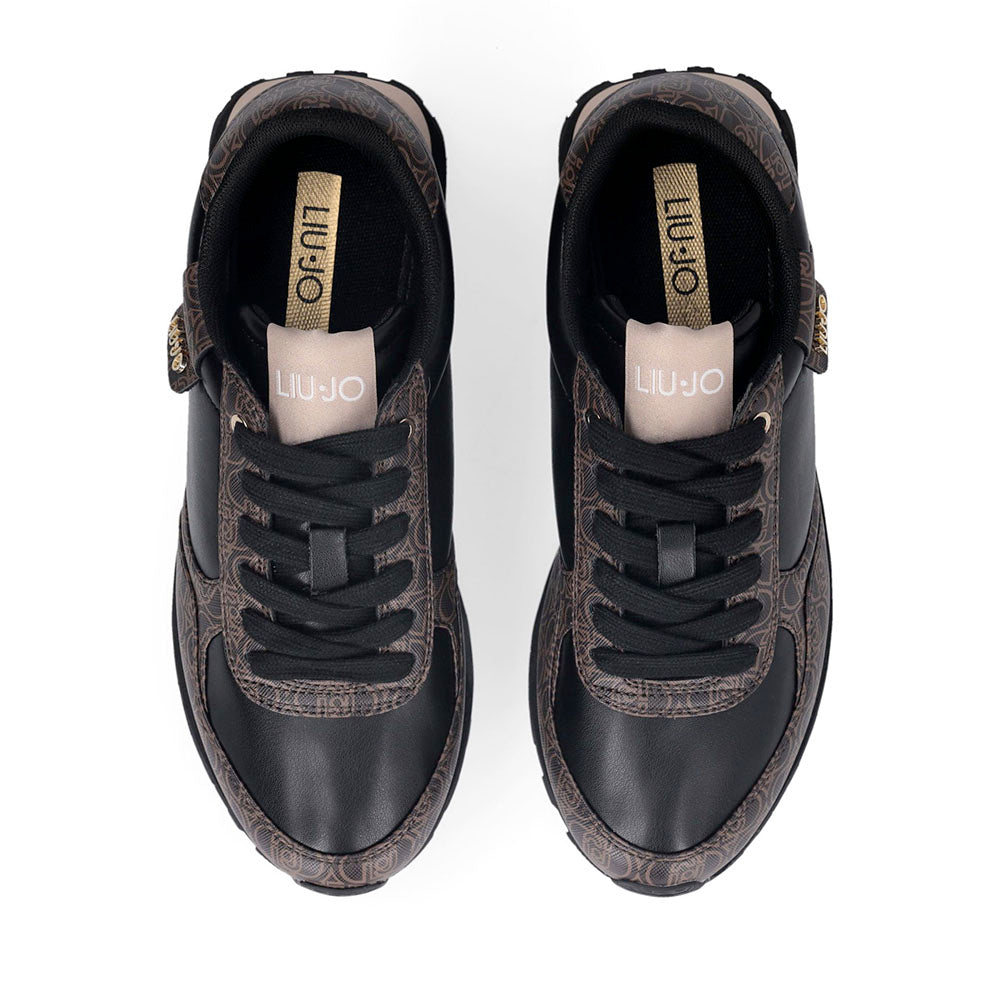 Sneakers Running LIU JO Evelyn 915 effetto Saffiano con Logo Monogram All Over Marrone e Nero