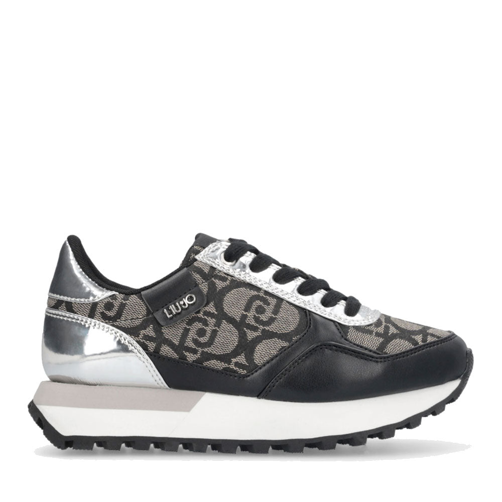 Sneakers Running LIU JO Evelyn 915 in Tessuto Jacquard con Logo Monogram Black Silver