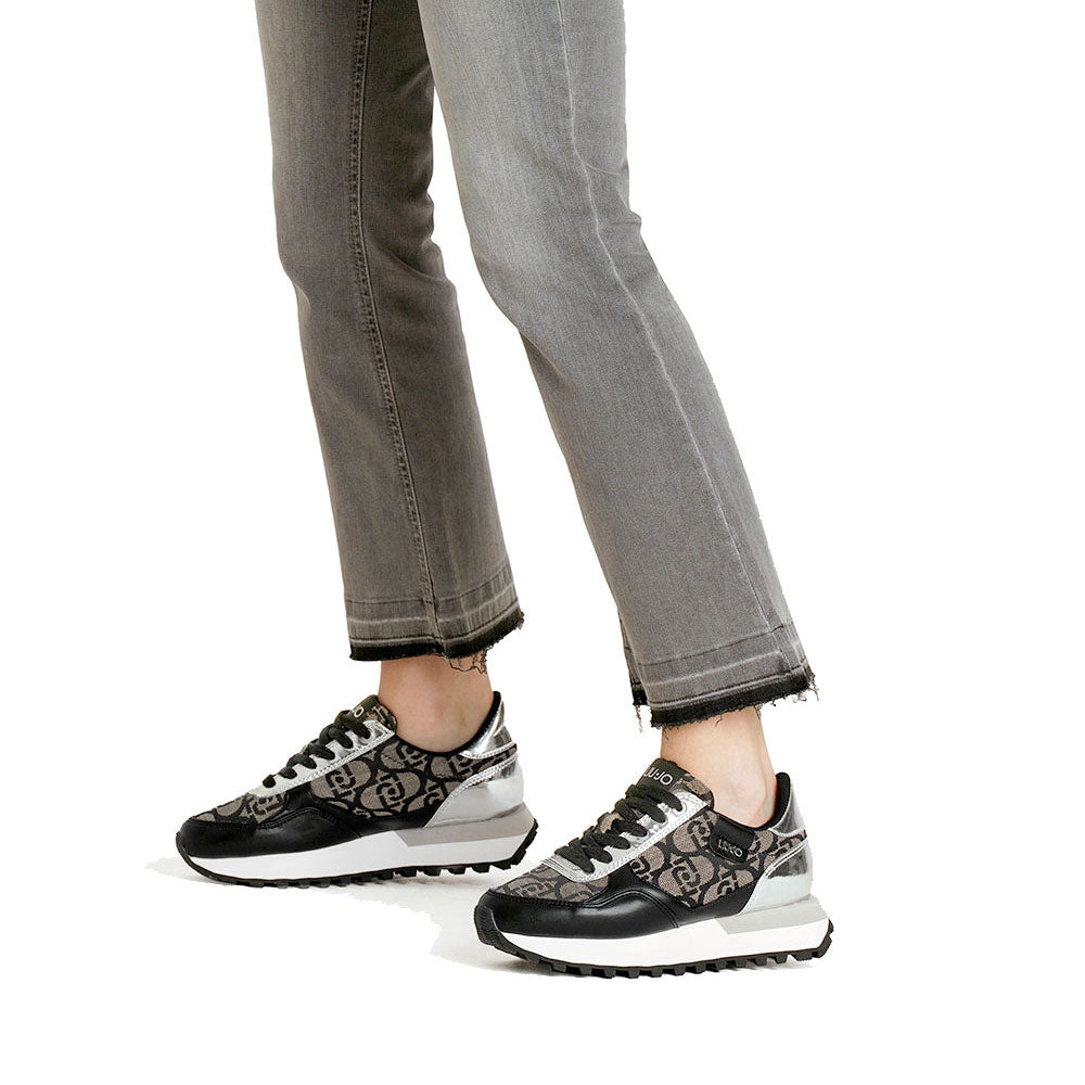Sneakers Running LIU JO Evelyn 915 in Tessuto Jacquard con Logo Monogram Black Silver