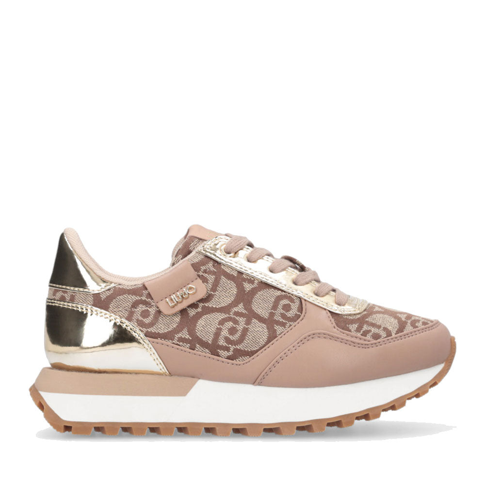 Sneakers Running LIU JO Evelyn 915 in Tessuto Jacquard con Logo Monogram Beige Gold