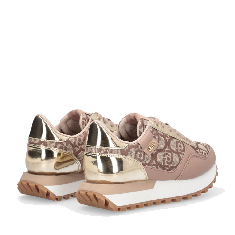 Sneakers Running LIU JO Evelyn 915 in Tessuto Jacquard con Logo Monogram Beige Gold