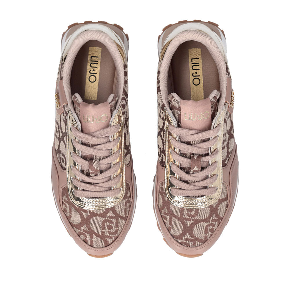 Sneakers Running LIU JO Evelyn 915 in Tessuto Jacquard con Logo Monogram Beige Gold