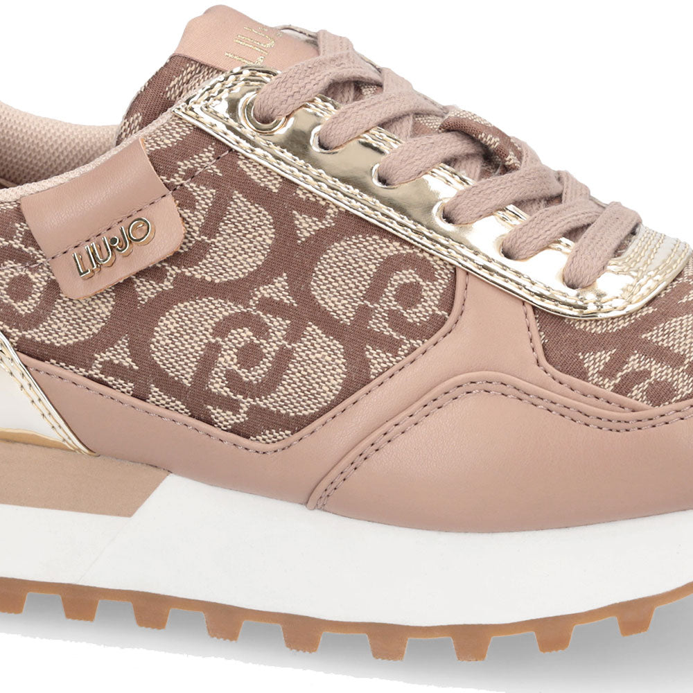 Sneakers Running LIU JO Evelyn 915 in Tessuto Jacquard con Logo Monogram Beige Gold