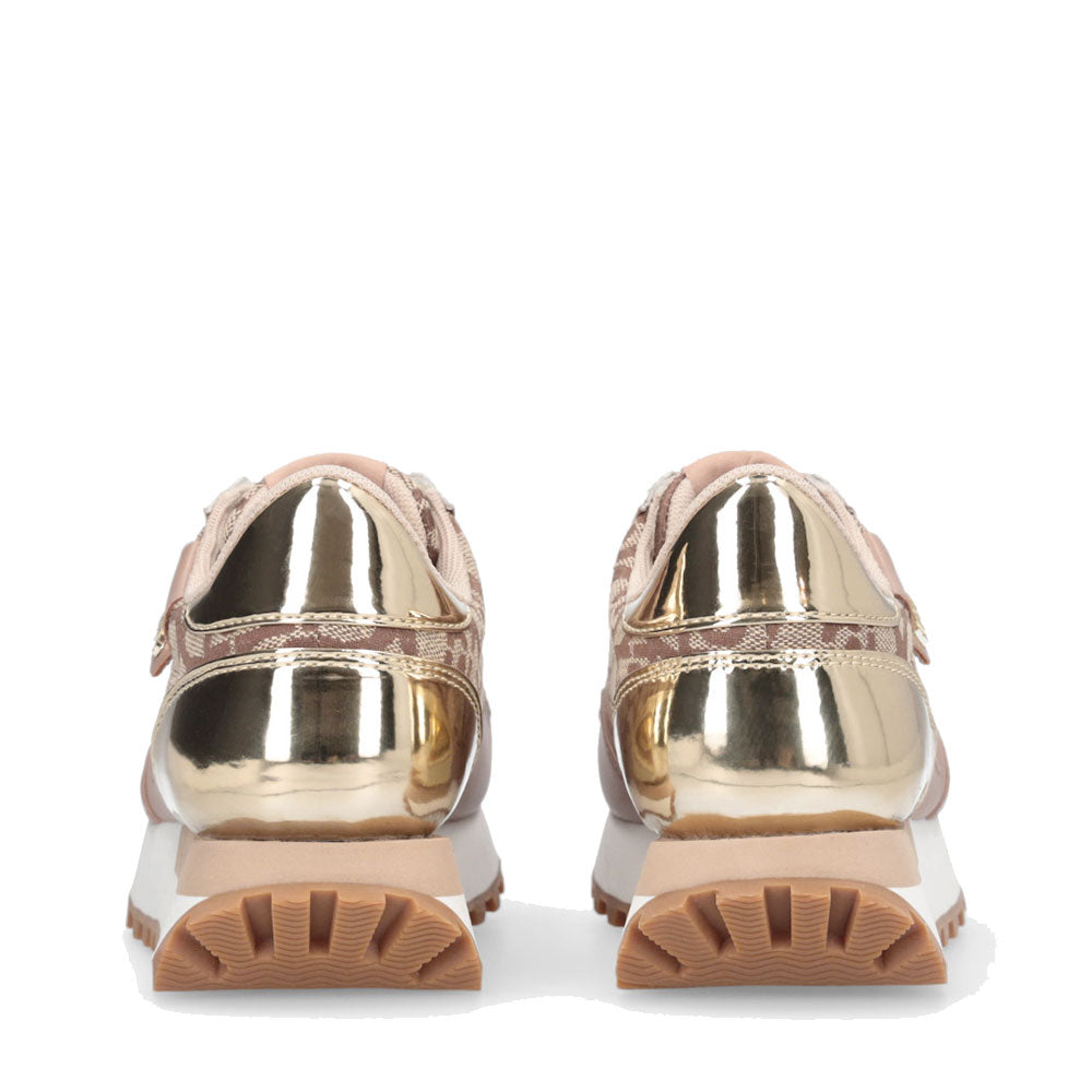 Sneakers Running LIU JO Evelyn 915 in Tessuto Jacquard con Logo Monogram Beige Gold