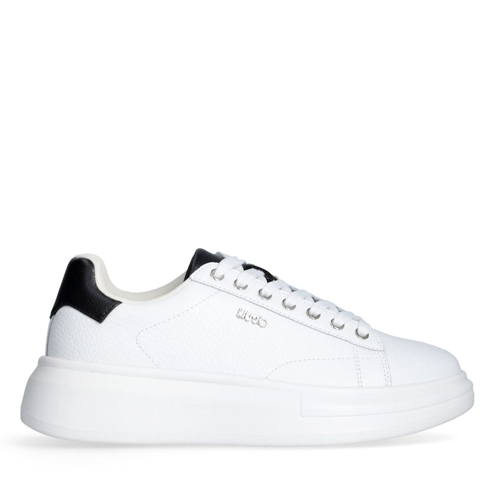 Sneakers Platform LIU JO Babol 01 in Pelle Bottalata Bianca e Inserto Nero