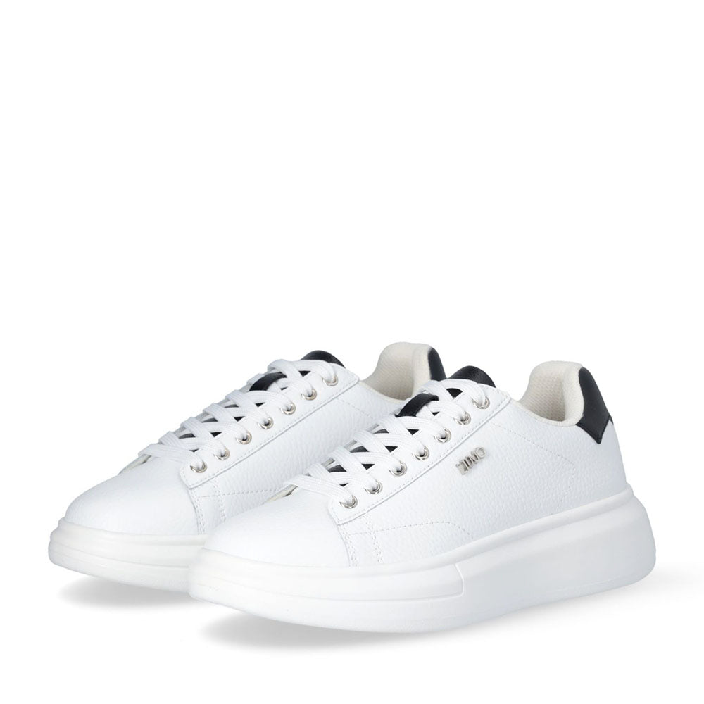 Sneakers Platform LIU JO Babol 01 in Pelle Bottalata Bianca e Inserto Nero