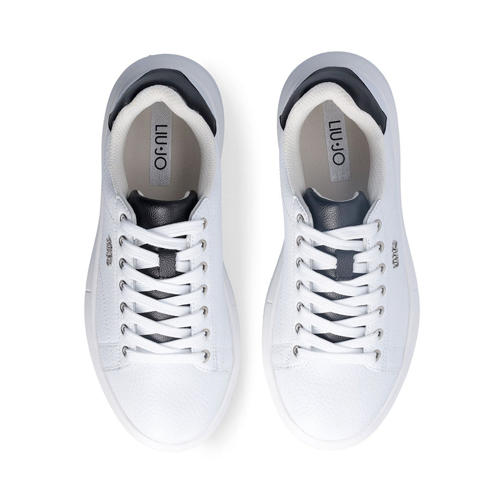 Sneakers Platform LIU JO Babol 01 in Pelle Bottalata Bianca e Inserto Nero