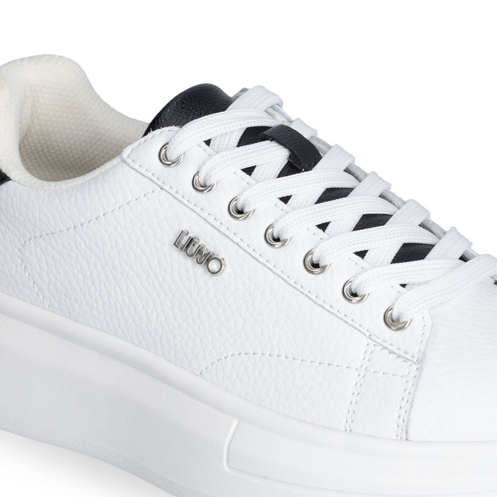 Sneakers Platform LIU JO Babol 01 in Pelle Bottalata Bianca e Inserto Nero