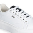 Sneakers Platform LIU JO Babol 01 in Pelle Bottalata Bianca e Inserto Nero