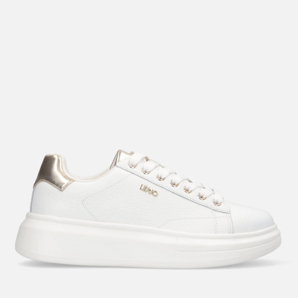 Sneakers Platform LIU JO Babol 01 in Pelle Bottalata Bianca e Inserto Metallizzato Light Gold
