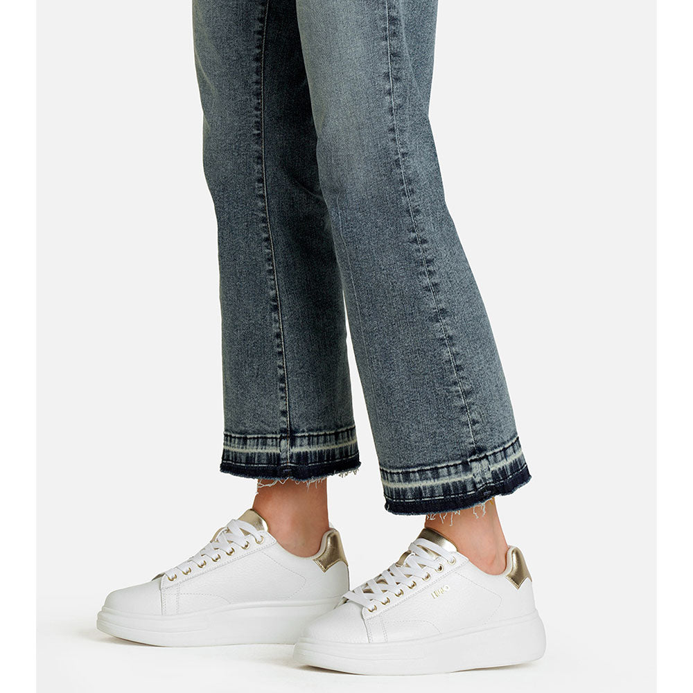 Sneakers Platform LIU JO Babol 01 in Pelle Bottalata Bianca e Inserto Metallizzato Light Gold