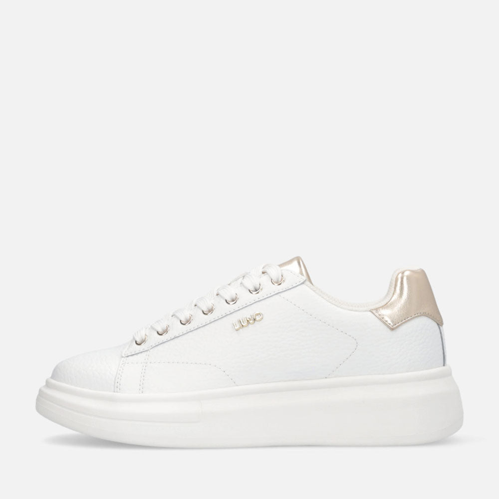 Sneakers Platform LIU JO Babol 01 in Pelle Bottalata Bianca e Inserto Metallizzato Light Gold