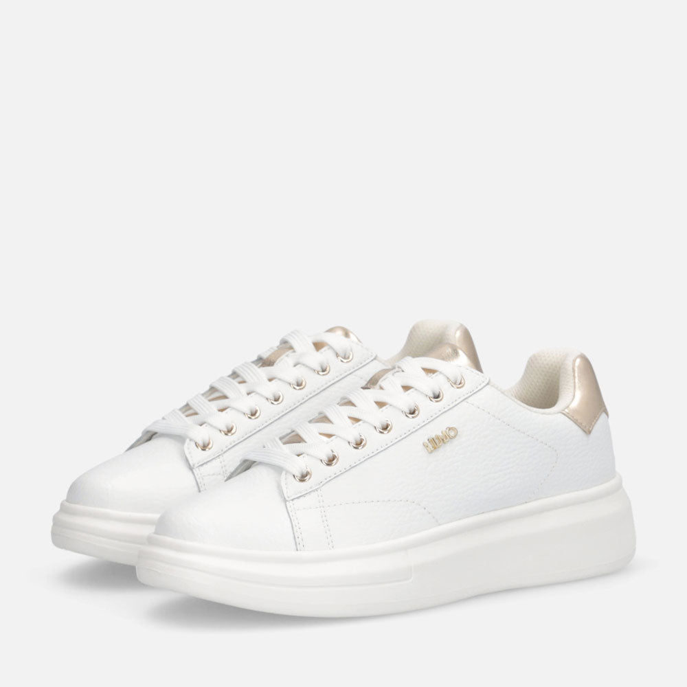 Sneakers Platform LIU JO Babol 01 in Pelle Bottalata Bianca e Inserto Metallizzato Light Gold