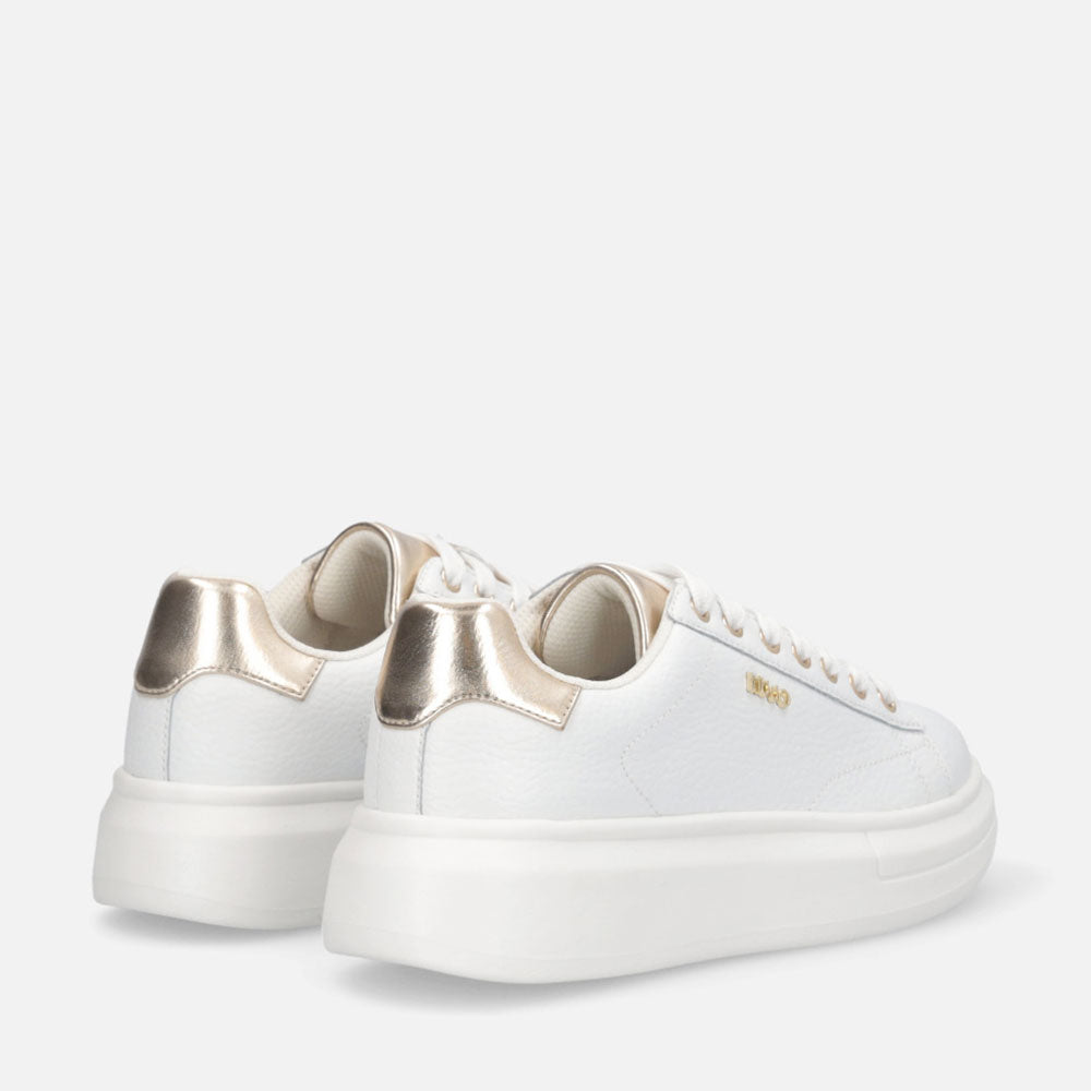 Sneakers Platform LIU JO Babol 01 in Pelle Bottalata Bianca e Inserto Metallizzato Light Gold