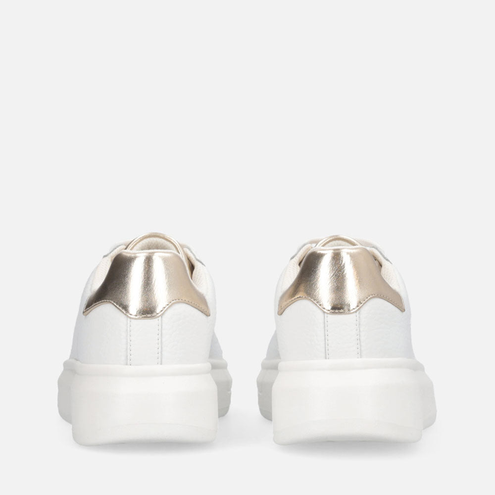 Sneakers Platform LIU JO Babol 01 in Pelle Bottalata Bianca e Inserto Metallizzato Light Gold