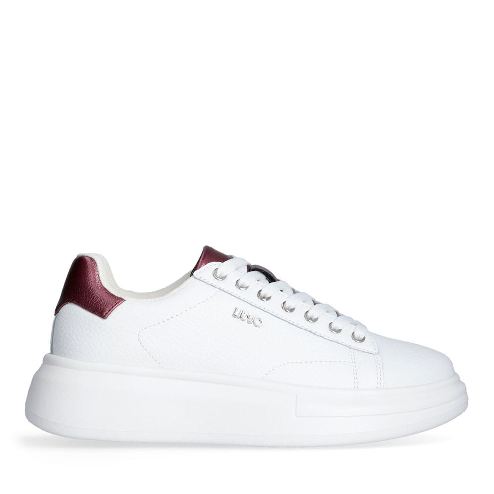 Sneakers Platform LIU JO Babol 01 in Pelle Bottalata Bianca e Inserto Metallizzato Bordeaux