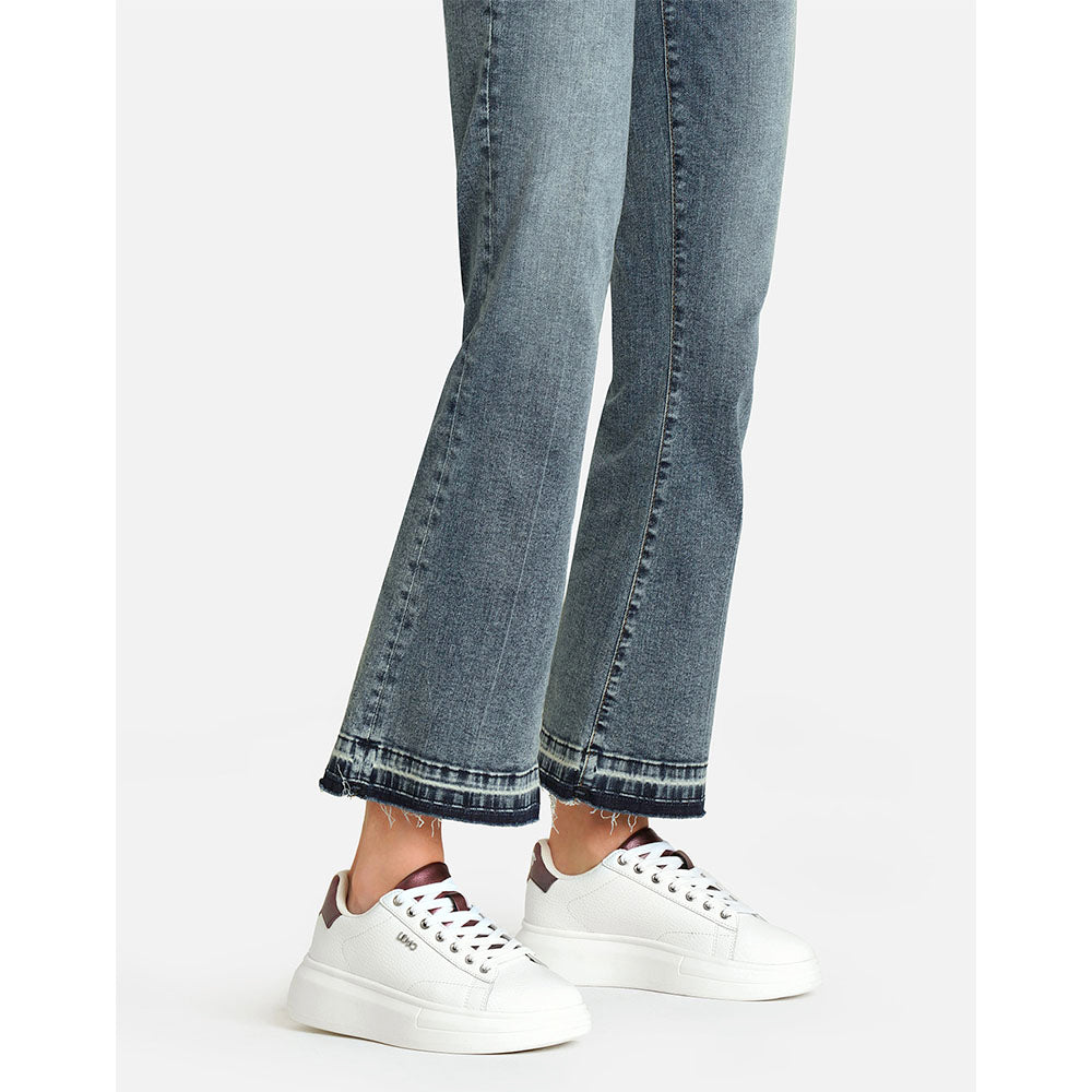 Sneakers Platform LIU JO Babol 01 in Pelle Bottalata Bianca e Inserto Metallizzato Bordeaux