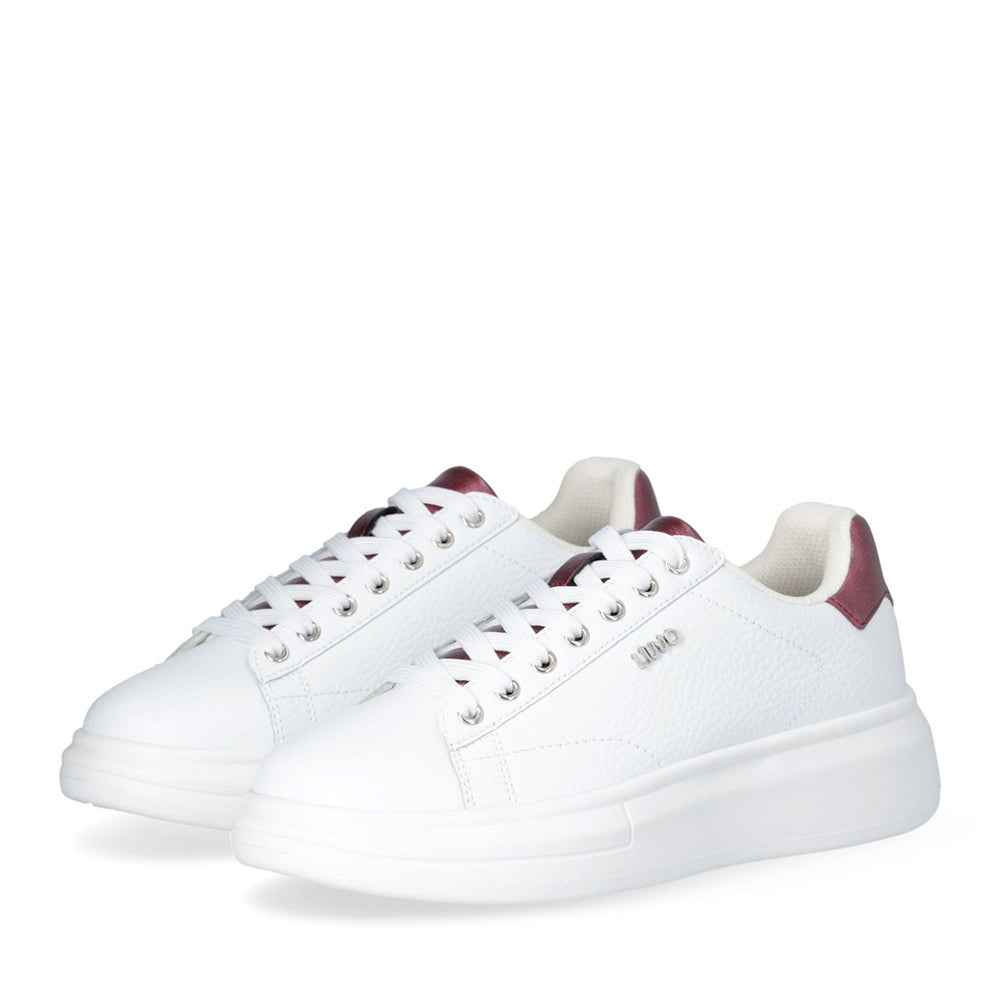 Sneakers Platform LIU JO Babol 01 in Pelle Bottalata Bianca e Inserto Metallizzato Bordeaux