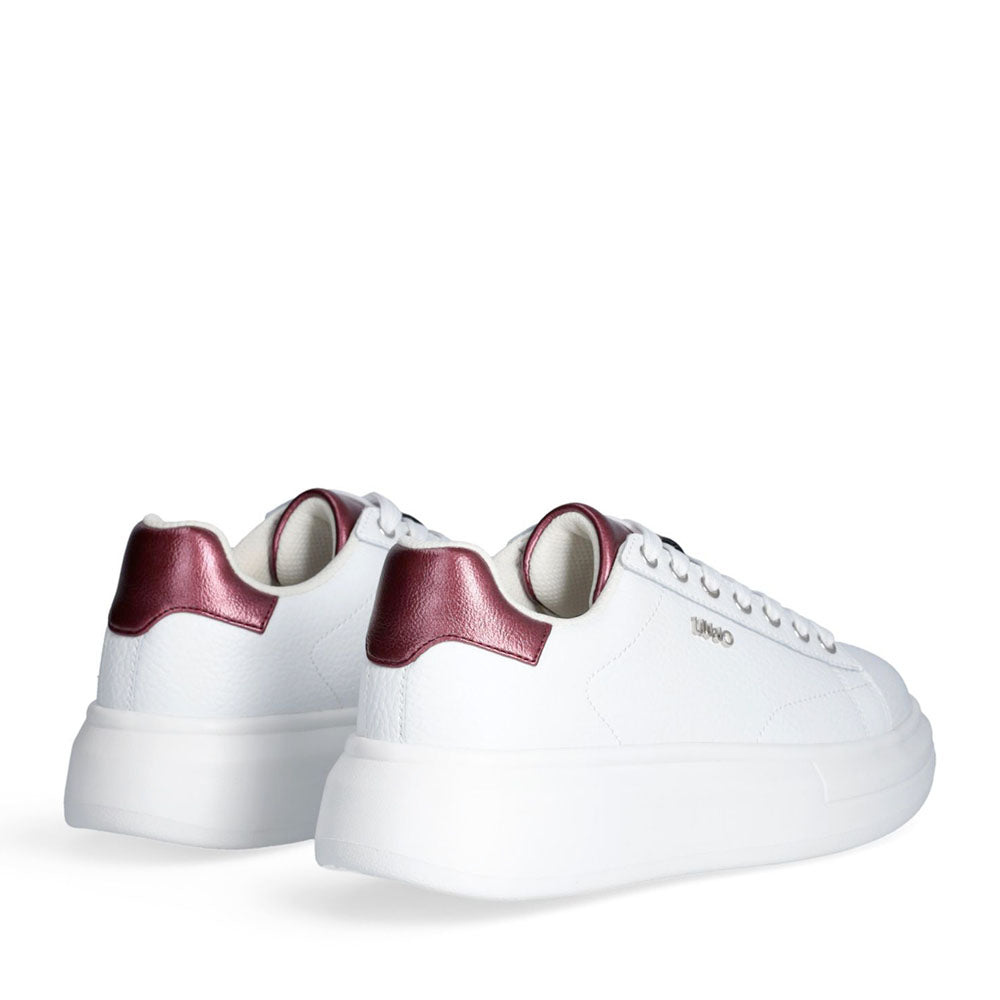 Sneakers Platform LIU JO Babol 01 in Pelle Bottalata Bianca e Inserto Metallizzato Bordeaux