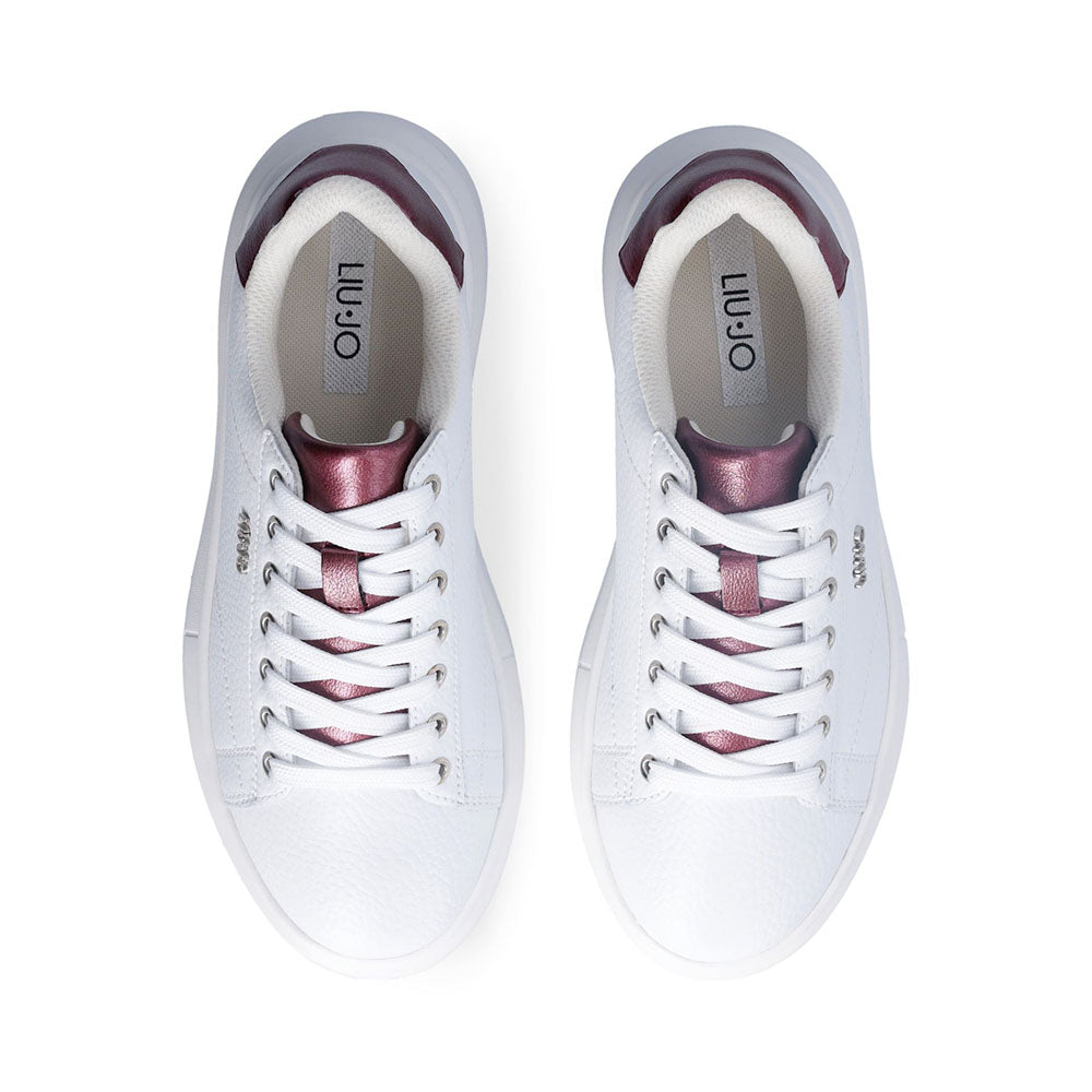 Sneakers Platform LIU JO Babol 01 in Pelle Bottalata Bianca e Inserto Metallizzato Bordeaux