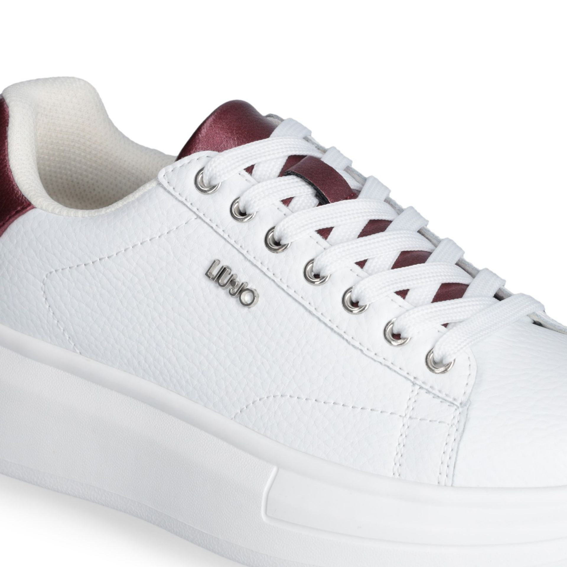 Sneakers Platform LIU JO Babol 01 in Pelle Bottalata Bianca e Inserto Metallizzato Bordeaux