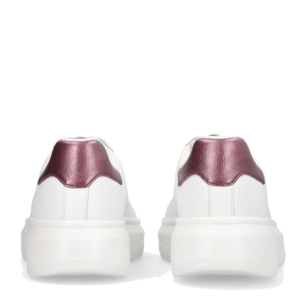Sneakers Platform LIU JO Babol 01 in Pelle Bottalata Bianca e Inserto Metallizzato Bordeaux