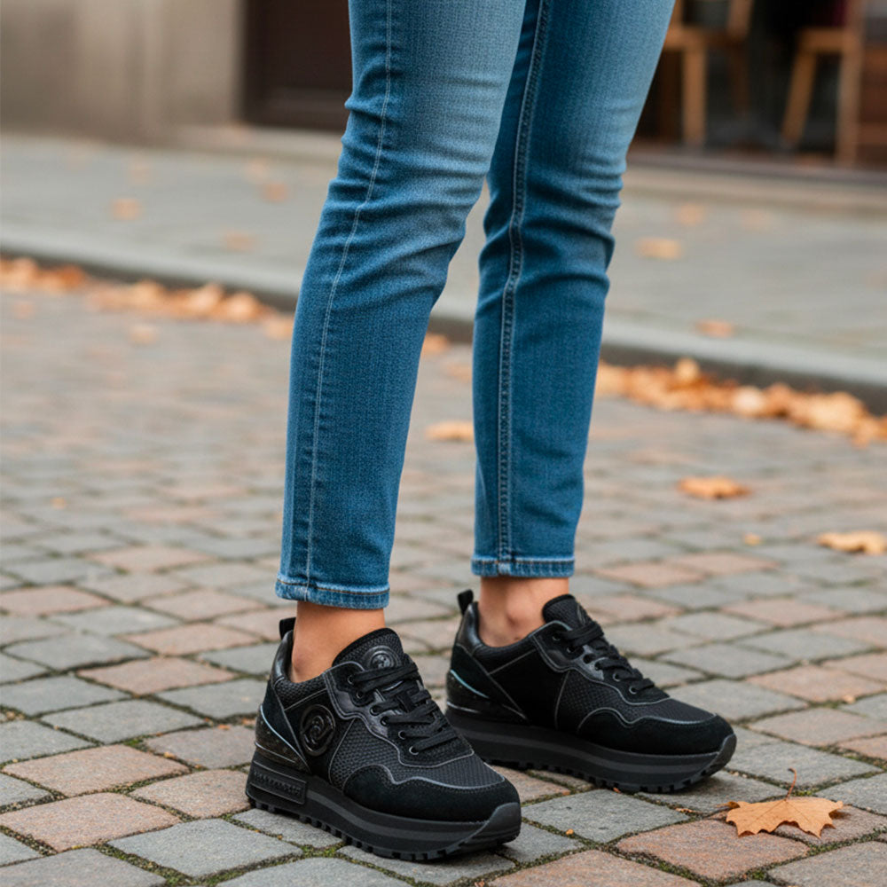 Scarpe Donna LIU JO Maxi Wonder 52 RV Sneakers Platform in Suede e Mesh Nero