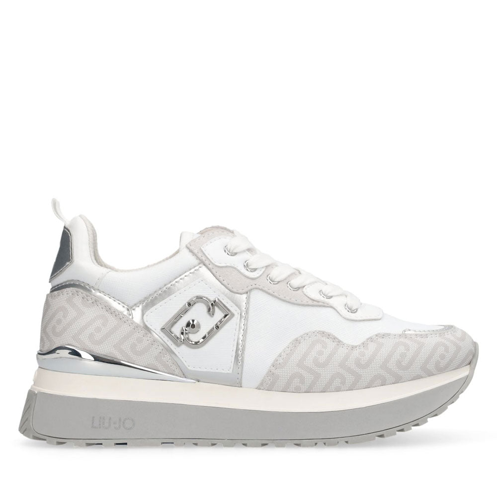 Sneakers Platform Donna LIU JO Maxi Wonder 01 stampa Saffiano con Logo Monogram Bianco