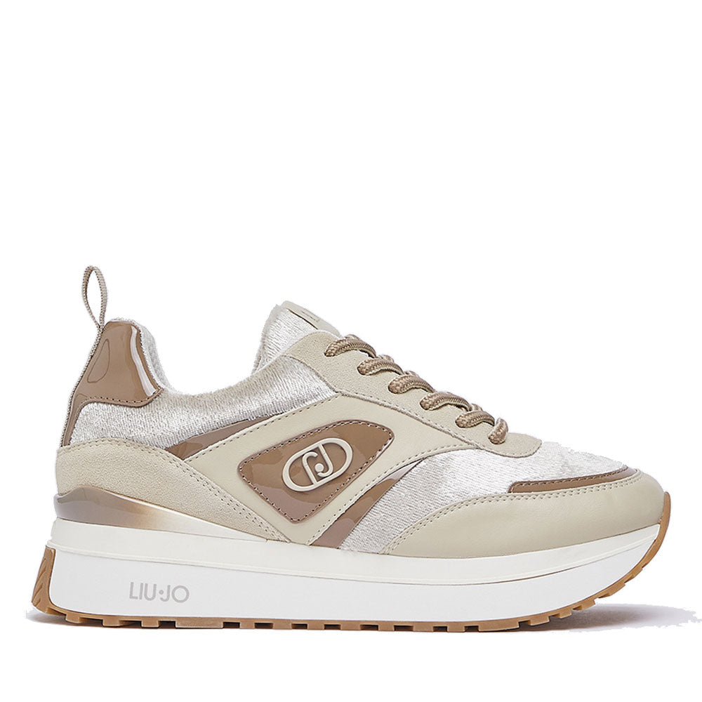 Sneakers Platform Donna LIU JO Maxi Wonder 97 in Pelle e Tessuto Effeto Velluto Beige