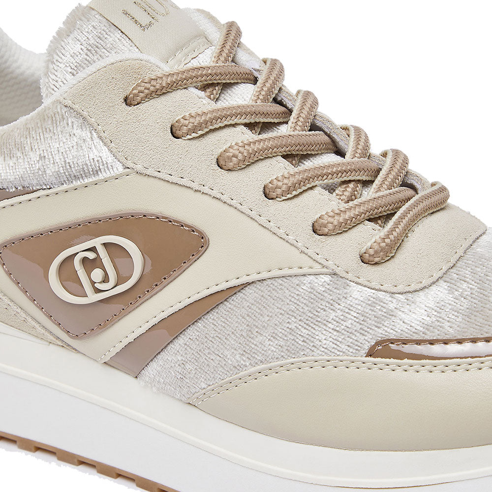 Women's Beige Platform Sneakers LIU JO Maxi Wonder 97 in Leather and Velvet-Effect Fabric