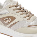 Women's Beige Platform Sneakers LIU JO Maxi Wonder 97 in Leather and Velvet-Effect Fabric