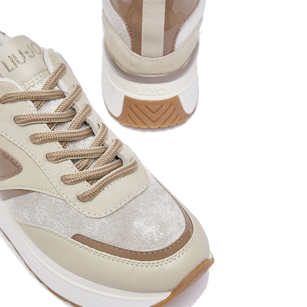 Women's Beige Platform Sneakers LIU JO Maxi Wonder 97 in Leather and Velvet-Effect Fabric