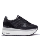 Women's Black Super Platform Sneakers LIU JO Maxi Wonder Plus 02 Bis in Suede with Python-Effect Inserts