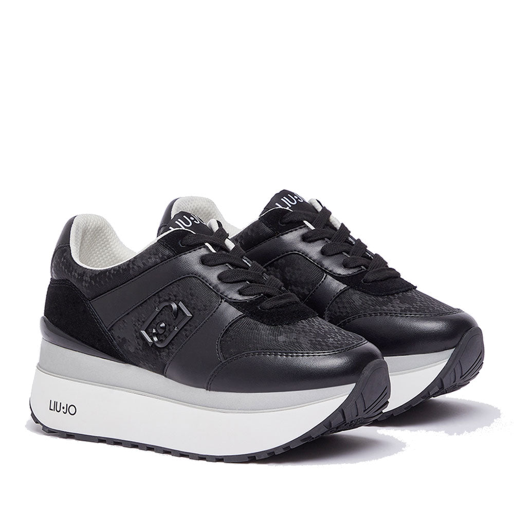 Sneakers Super Platform Donna LIU JO Maxi Wonder Plus 02 Bis in Suede e Inserti Effetto Pitone Nero