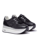 Women's Black Super Platform Sneakers LIU JO Maxi Wonder Plus 02 Bis in Suede with Python-Effect Inserts