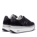 Women's Black Super Platform Sneakers LIU JO Maxi Wonder Plus 02 Bis in Suede with Python-Effect Inserts